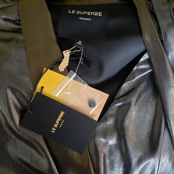 Le Superbe Costes Tie Front Metallic Vintage Gold Pewter Blouse Women's Medium - Picture 9 of 12